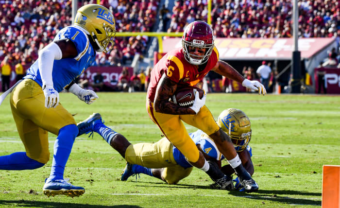 Pittman Jr.'s haul against UCLA last November: 13 catches, 104 yards and two TDs.